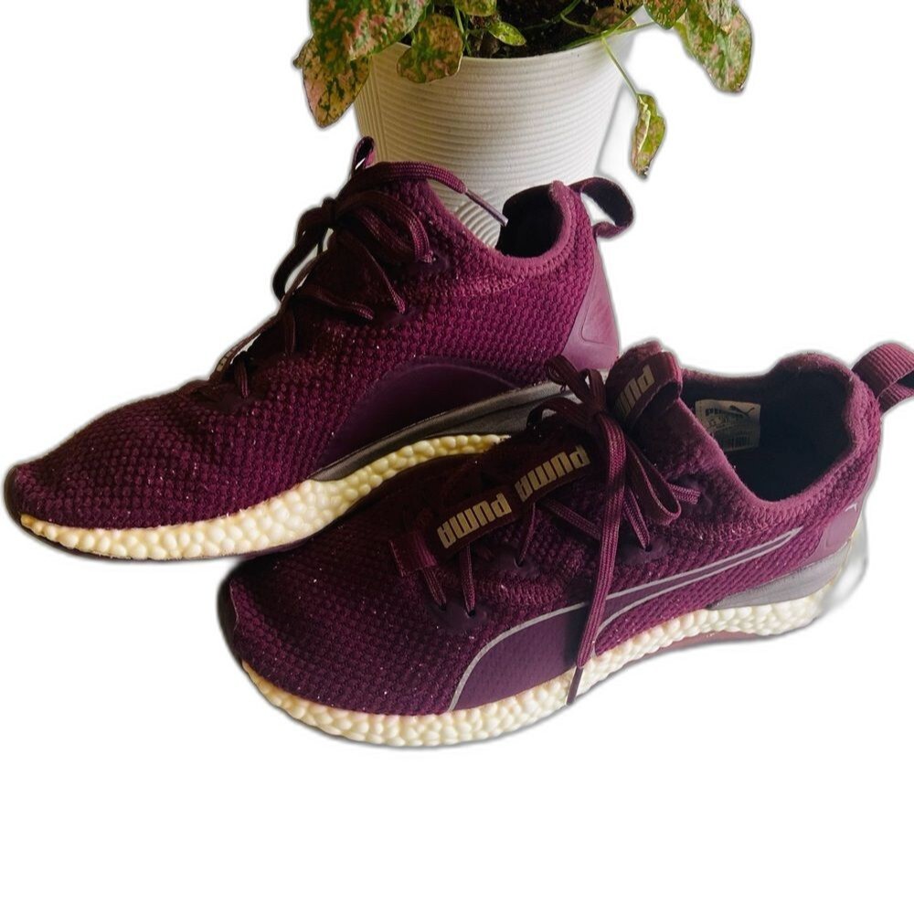 Womens Puma Burgundy Knit Trainers Sport Shoes 8 Athletic Tennis